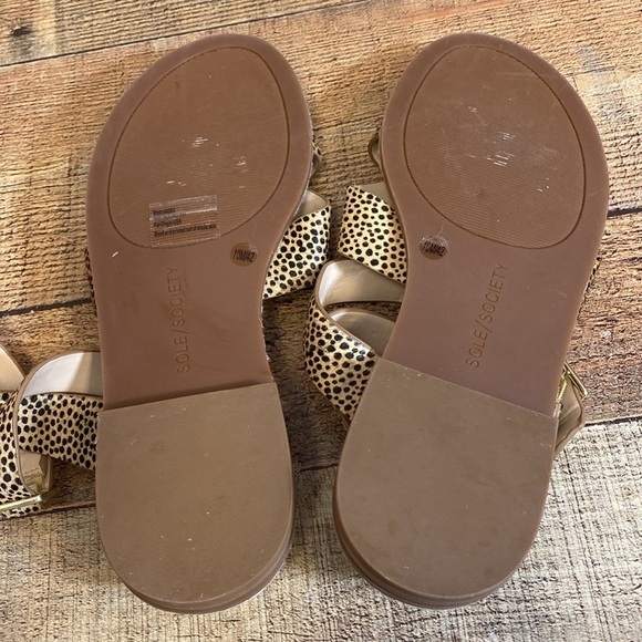 Sole Society Saden Strappy Sandals Women Size 10M Tan Black Cheetah Print Buckle - Picture 10 of 11